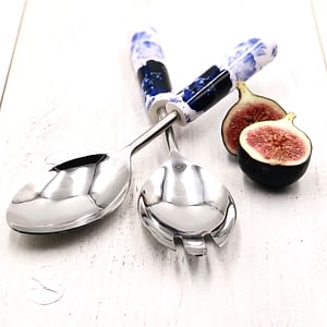 Blue and white Delft like patterned salad servers