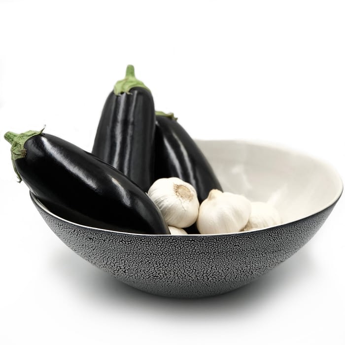 White salad bowl with mudpan effect with black undertones